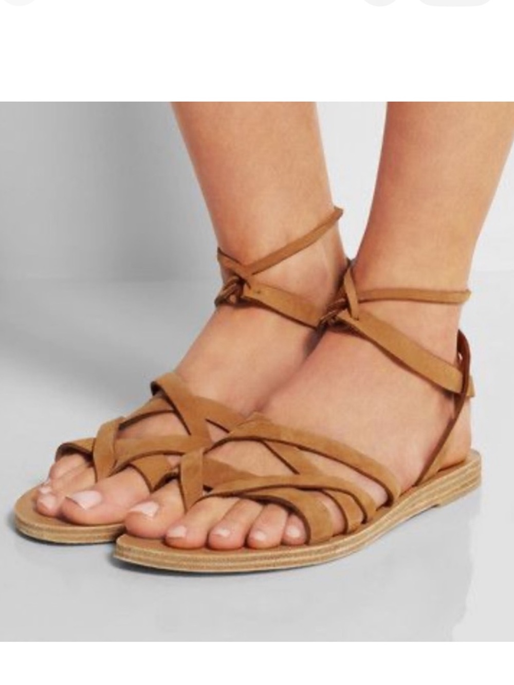 Valia Gabriel Tan Leather Strappy Sandals Womens 6.5 Beachy Boho Summer Flats